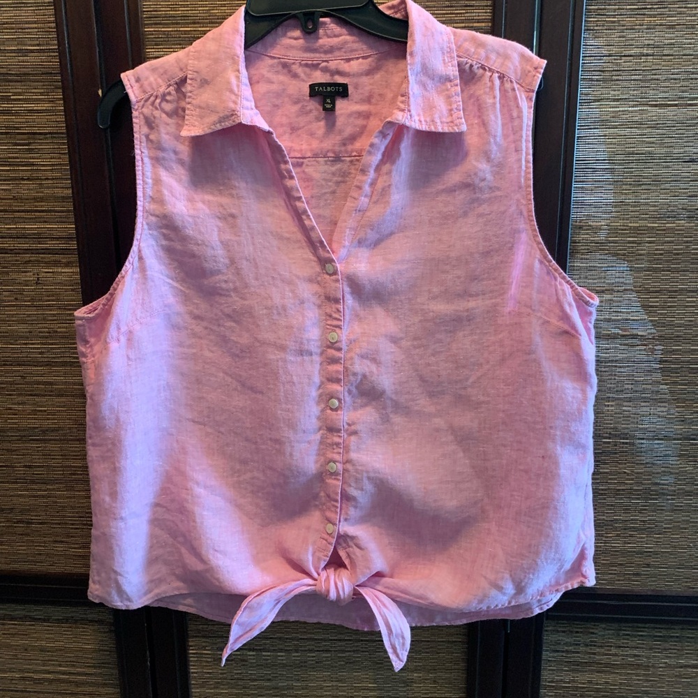 Talbots Pink Sleeveless Crop Button-Down